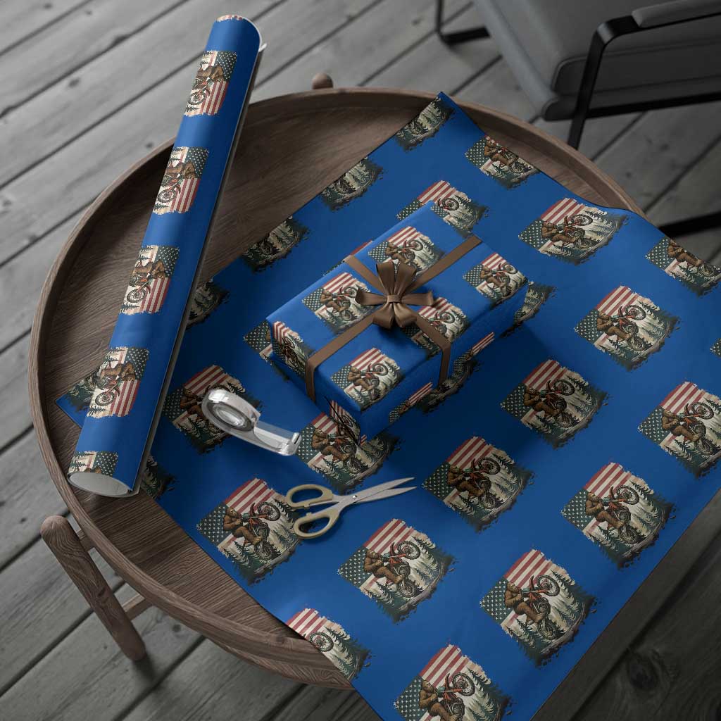 Bigfoot Dirt Bike Wrapping Paper Roll Patriotic Sasquatch American Flag TS14 Blue Print Your Wear