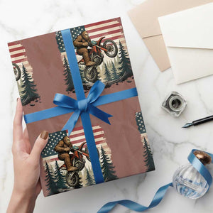 Bigfoot Dirt Bike Wrapping Paper Roll Patriotic Sasquatch American Flag TS14 Mocha Print Your Wear
