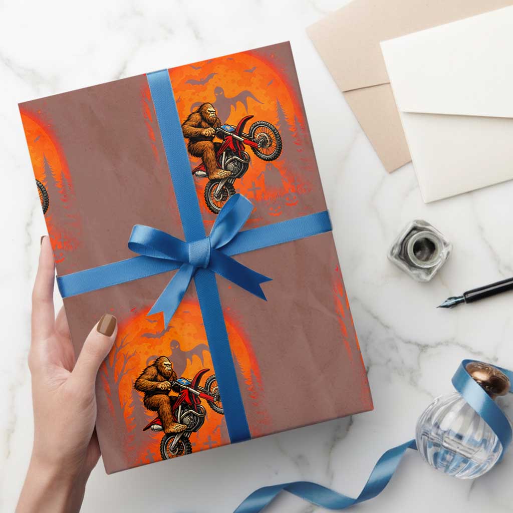Bigfoot Dirt Bike Wrapping Paper Roll Sasquatch Halloween Creepy Biker TS14 Mocha Print Your Wear