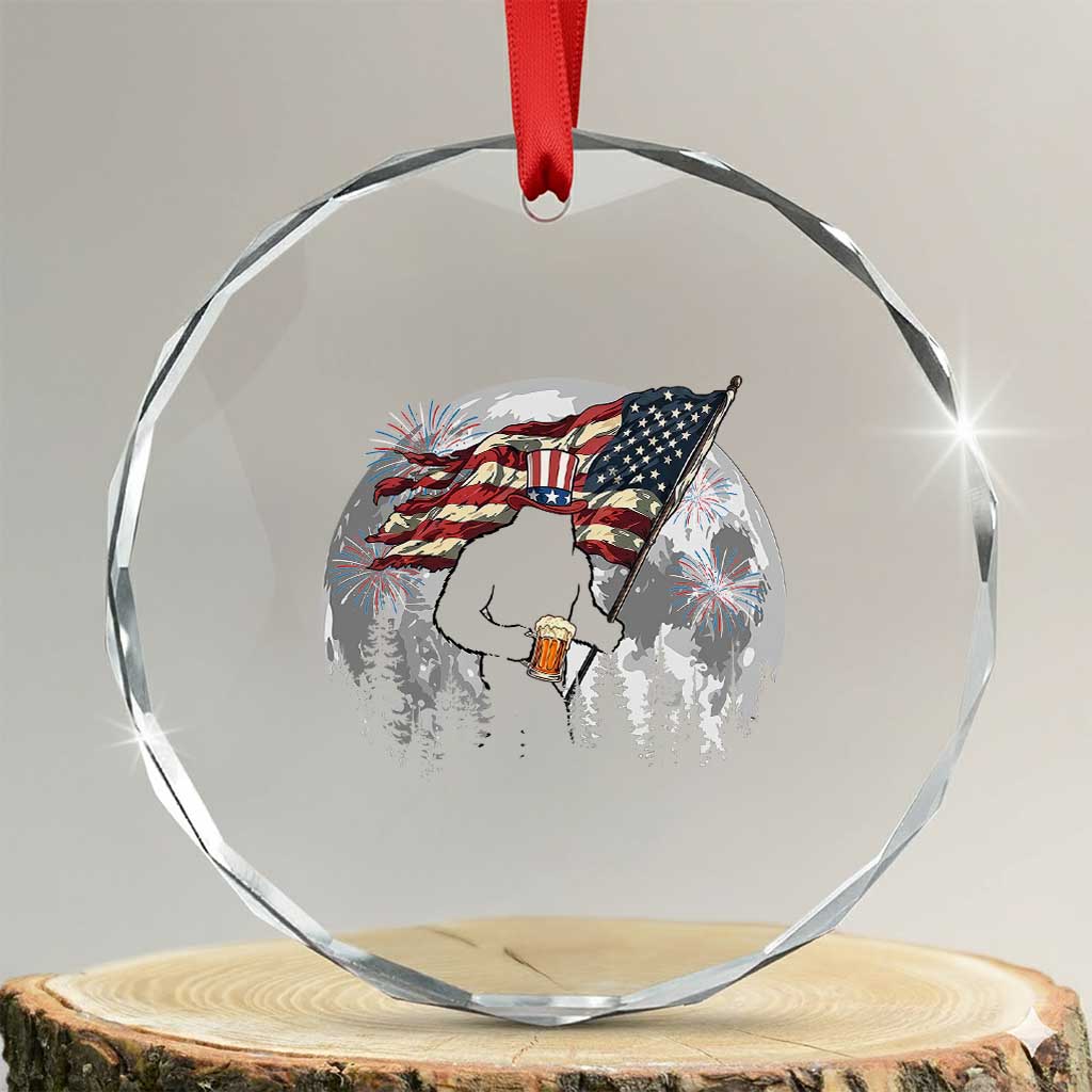 Bigfoot Drinking Beer 4th of July Crystal Glass Ornament Sasquatch Hiking Moon American Flag TS14 Transparent Glass 3'' Circle Print Your Wear