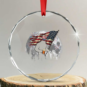 Bigfoot Drinking Beer 4th of July Crystal Glass Ornament Sasquatch Hiking Moon American Flag TS14 Transparent Glass 3'' Circle Print Your Wear
