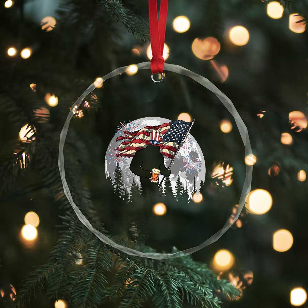 Bigfoot Drinking Beer 4th of July Crystal Glass Ornament Sasquatch Hiking Moon American Flag TS14 Print Your Wear