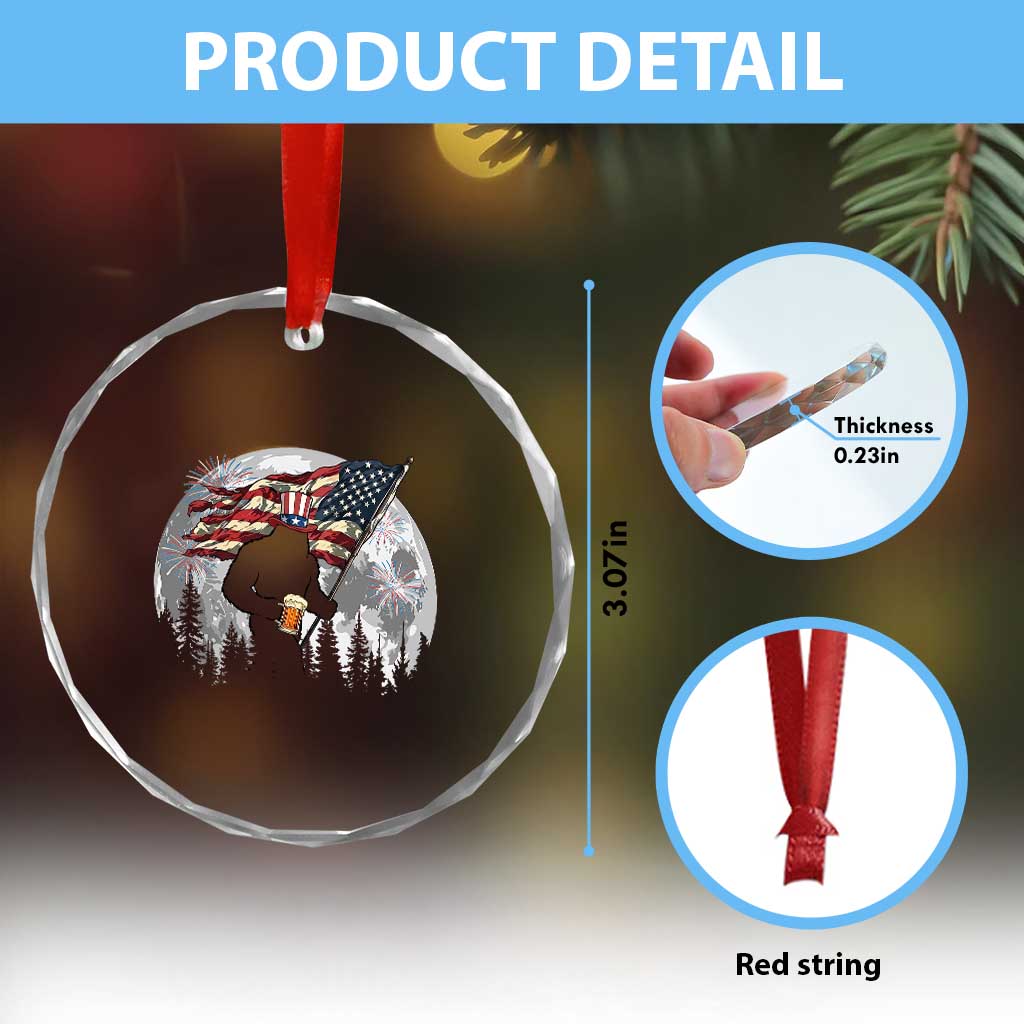 Bigfoot Drinking Beer 4th of July Crystal Glass Ornament Sasquatch Hiking Moon American Flag TS14 Print Your Wear