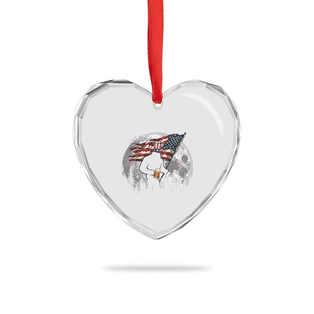 Bigfoot Drinking Beer 4th of July Heart Crystal Glass Ornament Sasquatch Hiking Moon American Flag TS14 Print Your Wear
