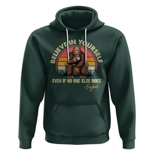 Bigfoot Drinking Coffee Hoodie Believe In Yourself Even When No One else Does TS09 Dark Forest Green Printyourwear