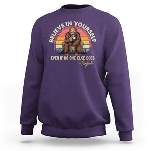 Bigfoot Drinking Coffee Sweatshirt Believe In Yourself Even When No One else Does TS09 Purple Printyourwear