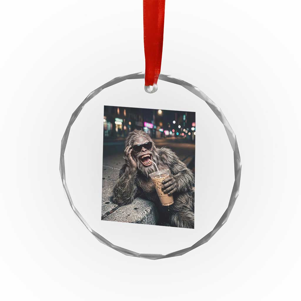 Bigfoot Drinking Iced Coffee Crystal Glass Ornament Funny Sasquatch Streetwear TS14 Print Your Wear