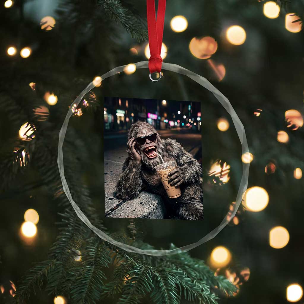 Bigfoot Drinking Iced Coffee Crystal Glass Ornament Funny Sasquatch Streetwear TS14 Print Your Wear