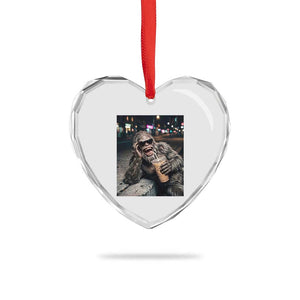 Bigfoot Drinking Iced Coffee Heart Crystal Glass Ornament Funny Sasquatch Streetwear TS14 Print Your Wear