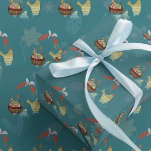 Bigfoot Easter Wrapping Paper Roll Bunny Sasquatch Eggs Retro TS10 Teal Print Your Wear