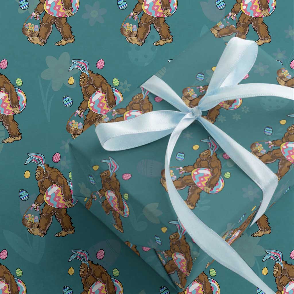 Bigfoot Easter Wrapping Paper Roll Funny Sasquatch Eggs Hunting TS10 Teal Print Your Wear