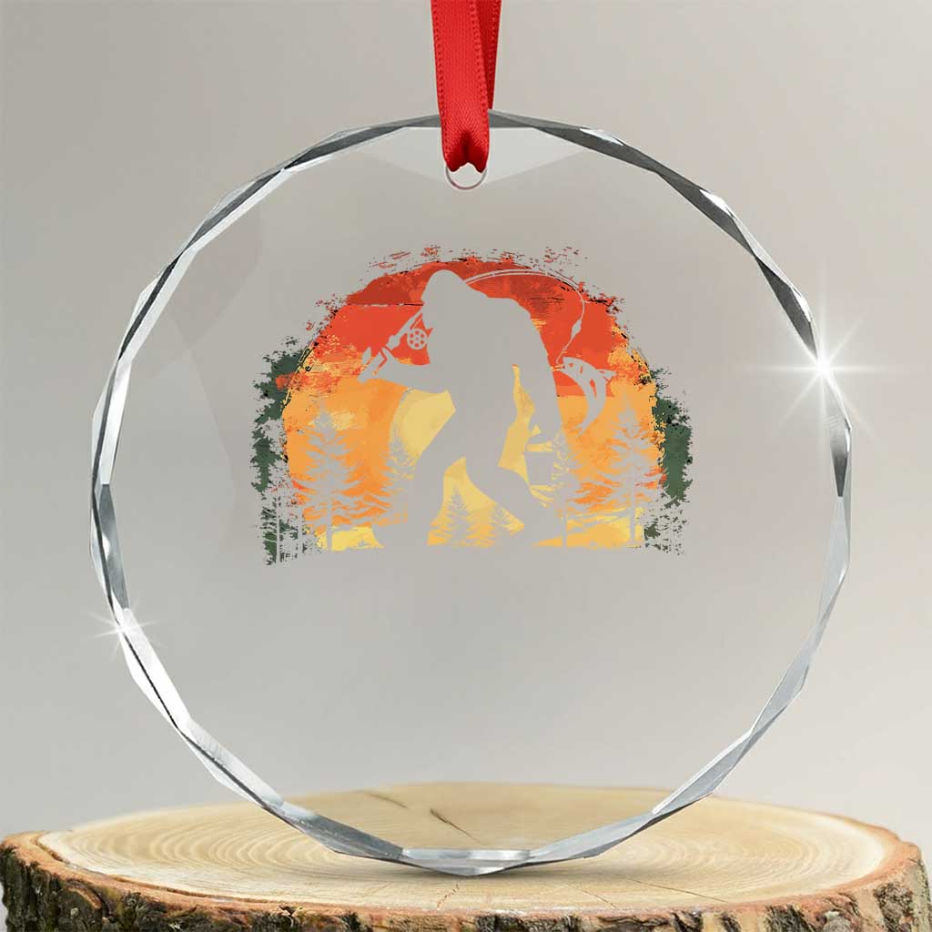 Bigfoot Fishing Crystal Glass Ornament Funny Retro Sasquatch Fisherman Dad TS10 Transparent Glass 3'' Circle Print Your Wear