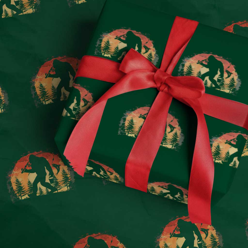 Bigfoot Fishing Wrapping Paper Roll Funny Retro Sasquatch Fisherman Dad TS10 Green Print Your Wear