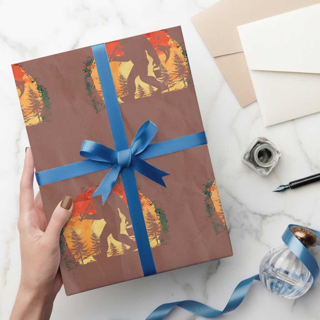 Bigfoot Fishing Wrapping Paper Roll Funny Retro Sasquatch Fisherman Dad TS10 Mocha Print Your Wear