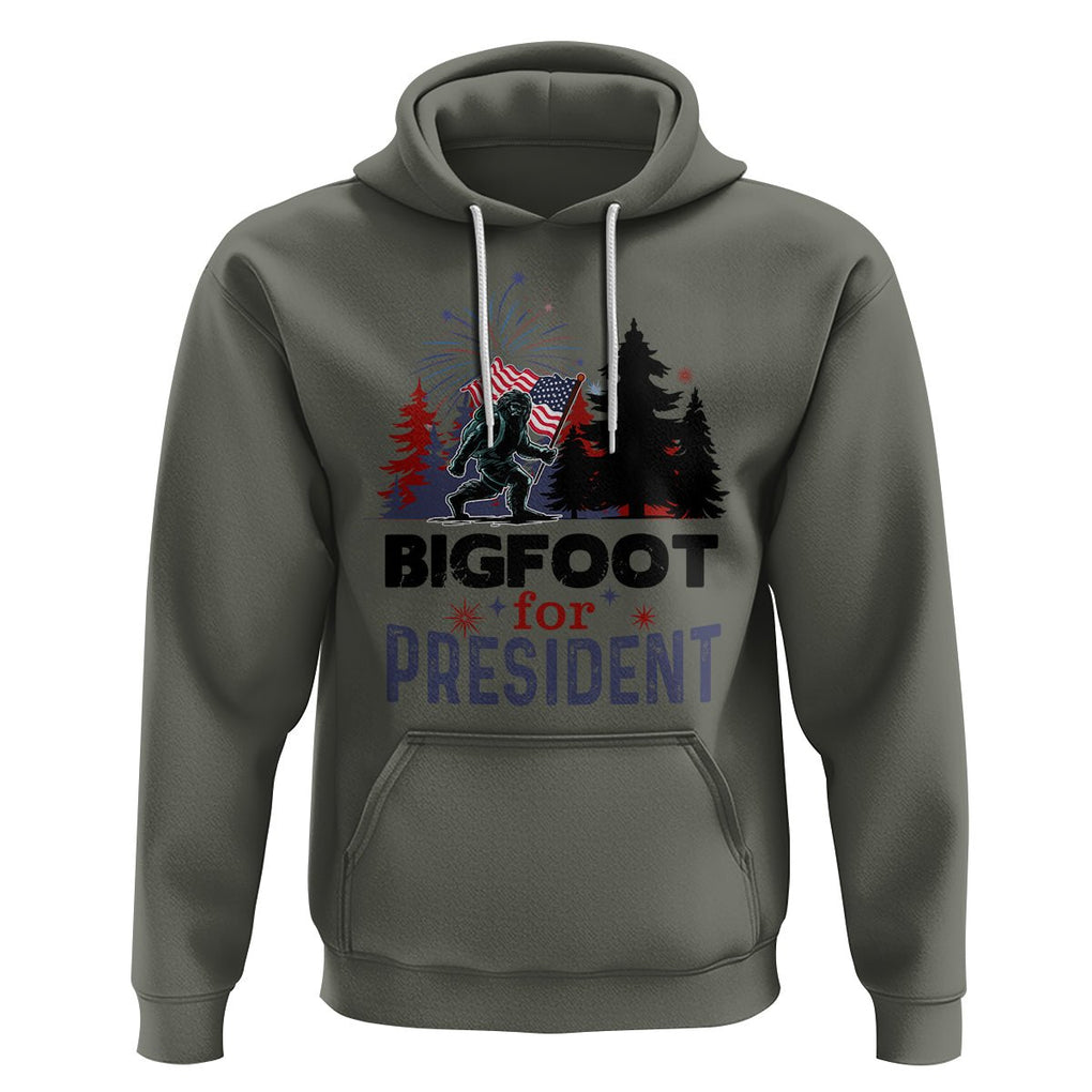 Bigfoot For President Hoodie Funny American USA Flag Sasquatch Election TS09 Military Green Printyourwear