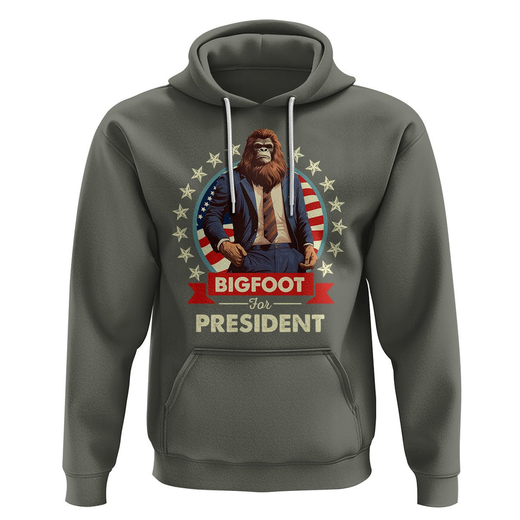 Bigfoot For President Hoodie Funny American USA Flag Sasquatch Election TS09 Military Green Printyourwear