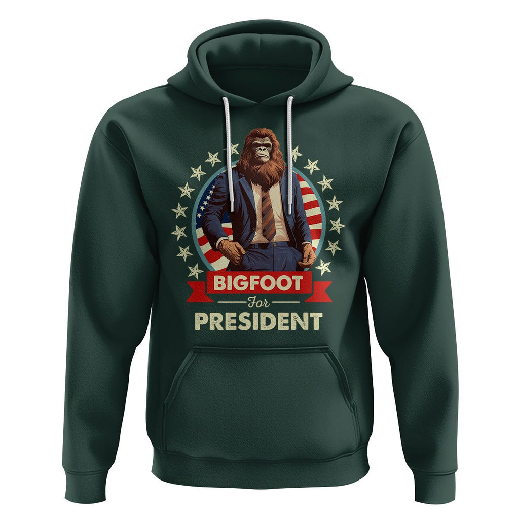 Bigfoot For President Hoodie Funny American USA Flag Sasquatch Election TS09 Dark Forest Green Printyourwear