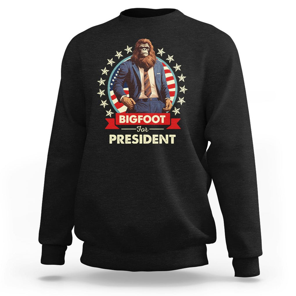 Bigfoot For President Sweatshirt Funny American USA Flag Sasquatch Election TS09 Black Printyourwear