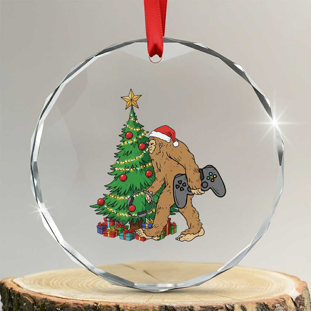 Bigfoot Gamer Christmas Crystal Glass Ornament Funny Sasquatch Gaming Xmas TS14 Transparent Glass 3'' Circle Print Your Wear