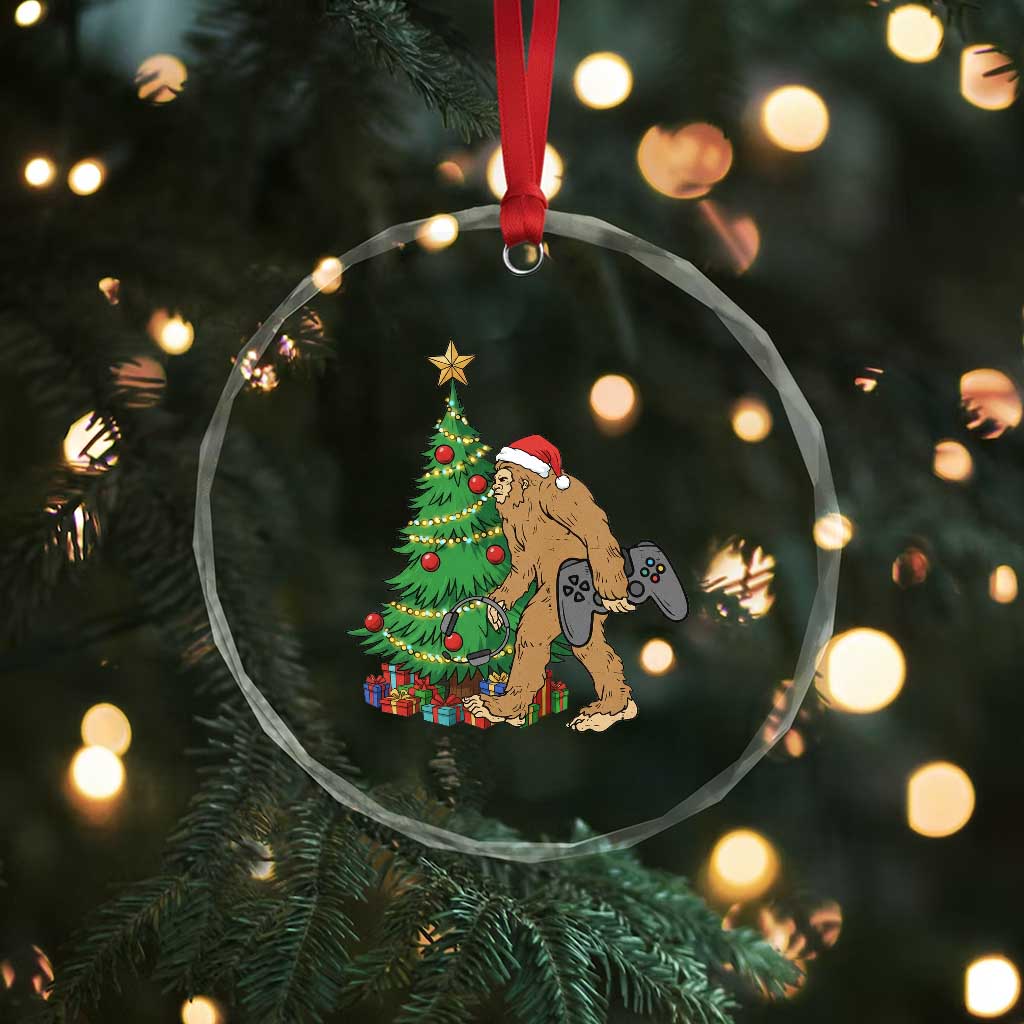 Bigfoot Gamer Christmas Crystal Glass Ornament Funny Sasquatch Gaming Xmas TS14 Print Your Wear