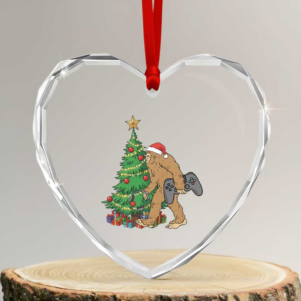 Bigfoot Gamer Christmas Heart Crystal Glass Ornament Funny Sasquatch Gaming Xmas TS14 Transparent Glass 3'' Heart Print Your Wear