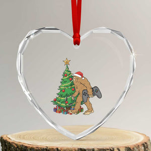 Bigfoot Gamer Christmas Heart Crystal Glass Ornament Funny Sasquatch Gaming Xmas TS14 Transparent Glass 3'' Heart Print Your Wear