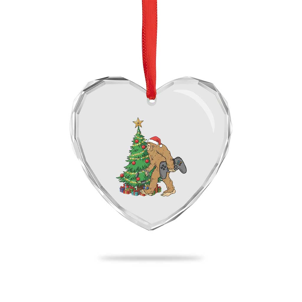 Bigfoot Gamer Christmas Heart Crystal Glass Ornament Funny Sasquatch Gaming Xmas TS14 Print Your Wear