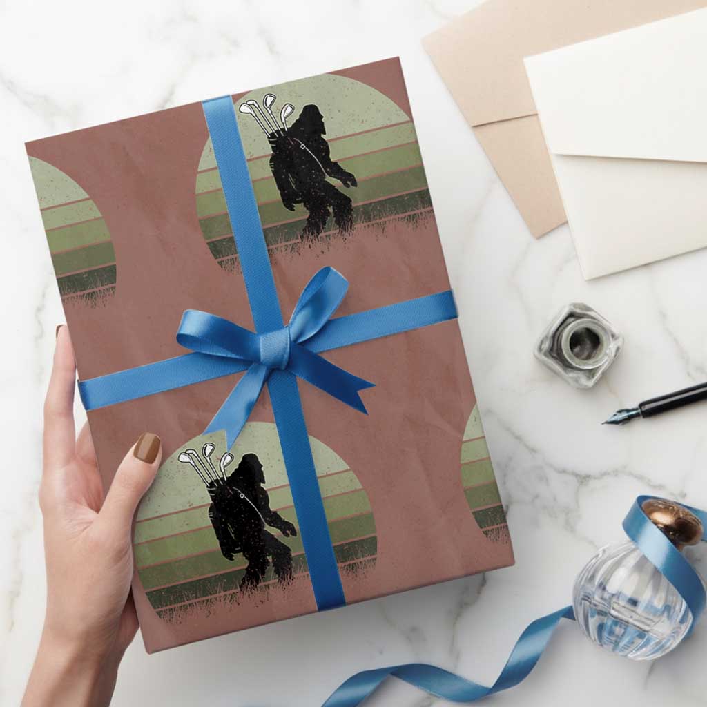 Bigfoot Golfer Wrapping Paper Roll Funny Sasquatch Golfing Golf Balls TS10 Mocha Print Your Wear