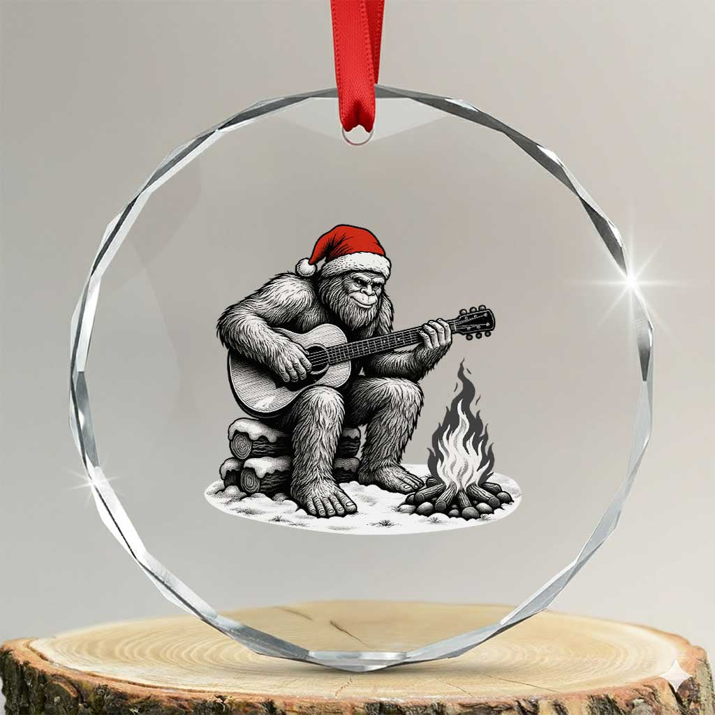 Bigfoot Guitar Christmas Crystal Glass Ornament Sasquatch Guitarist Music Xmas TS14 Transparent Glass 3'' Circle Print Your Wear