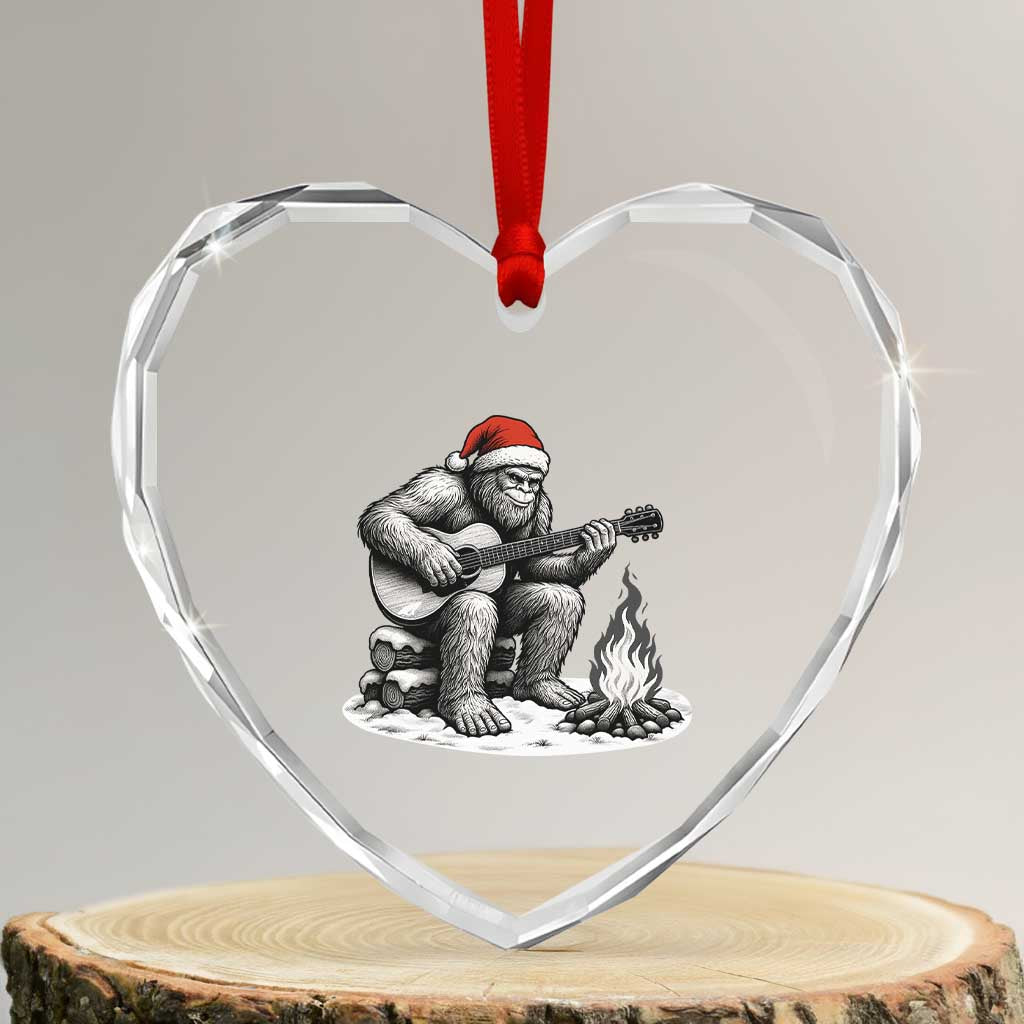 Bigfoot Guitar Christmas Heart Crystal Glass Ornament Sasquatch Guitarist Music Xmas TS14 Transparent Glass 3'' Heart Print Your Wear