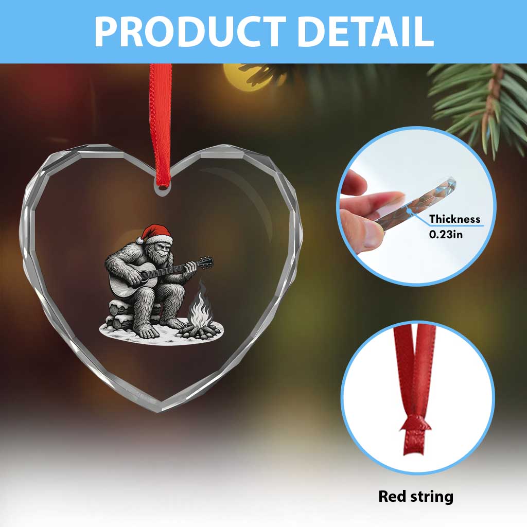 Bigfoot Guitar Christmas Heart Crystal Glass Ornament Sasquatch Guitarist Music Xmas TS14 Print Your Wear