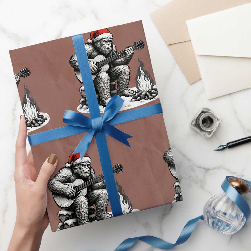 Bigfoot Guitar Xmas Wrapping Paper Roll Sasquatch Guitarist Music Xmas TS14 Mocha Print Your Wear