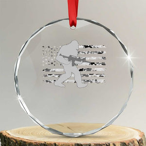 Bigfoot Gun Owner Crystal Glass Ornament Camo US American Flag Sasquatch Rifle TS10 Transparent Glass 3'' Circle Print Your Wear