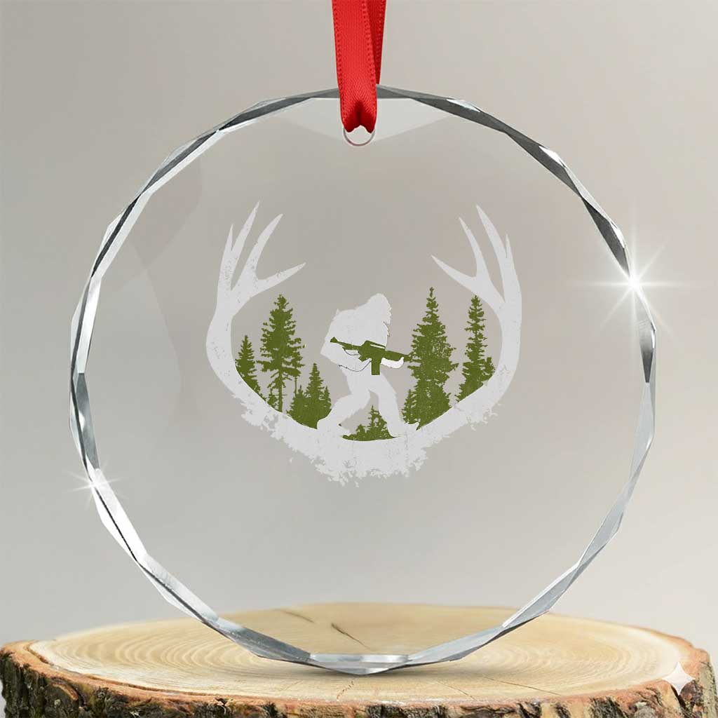 Bigfoot Gun Owner Crystal Glass Ornament Retro Deer Hunting Sasquatch Hunter Dad TS10 Transparent Glass 3'' Circle Print Your Wear