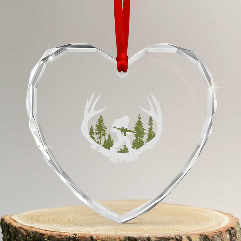 Bigfoot Gun Owner Heart Crystal Glass Ornament Retro Deer Hunting Sasquatch Hunter Dad TS10 Transparent Glass 3'' Heart Print Your Wear