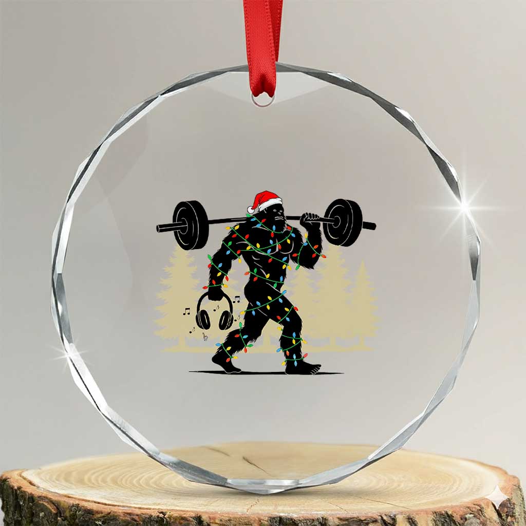 Bigfoot Gym Christmas Crystal Glass Ornament Funny Sasquatch Bodybuilding Weightlifting TS14 Transparent Glass 3'' Circle Print Your Wear