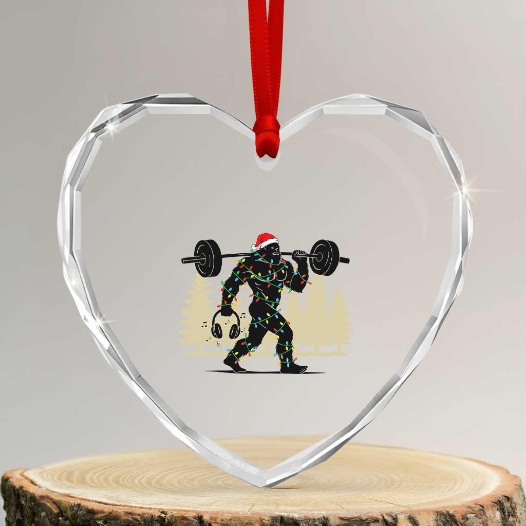Bigfoot Gym Christmas Heart Crystal Glass Ornament Funny Sasquatch Bodybuilding Weightlifting TS14 Transparent Glass 3'' Heart Print Your Wear