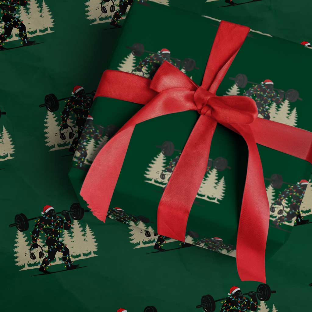 Bigfoot Gym Xmas Wrapping Paper Roll Funny Sasquatch Bodybuilding Weightlifting TS14 Green Print Your Wear