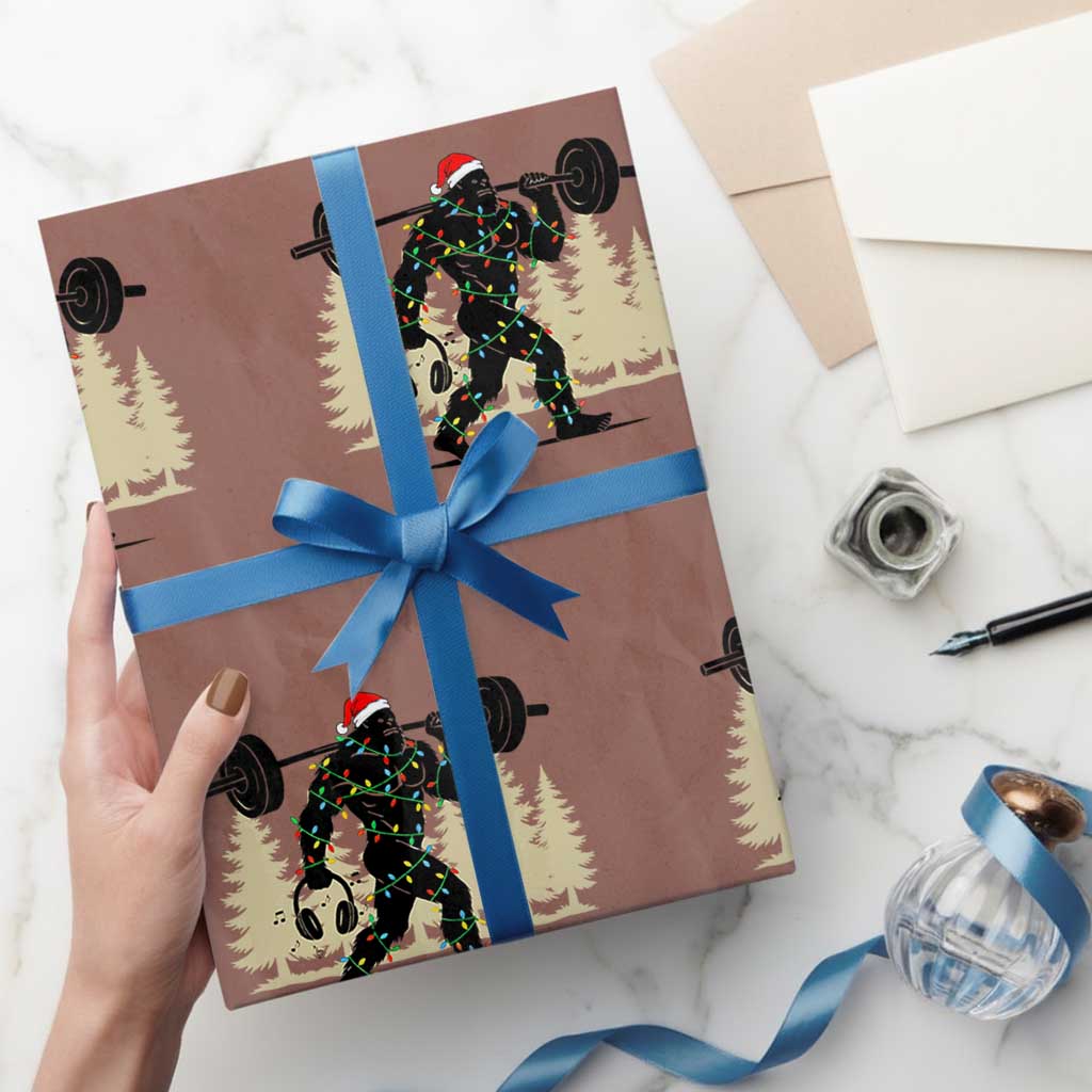 Bigfoot Gym Xmas Wrapping Paper Roll Funny Sasquatch Bodybuilding Weightlifting TS14 Mocha Print Your Wear