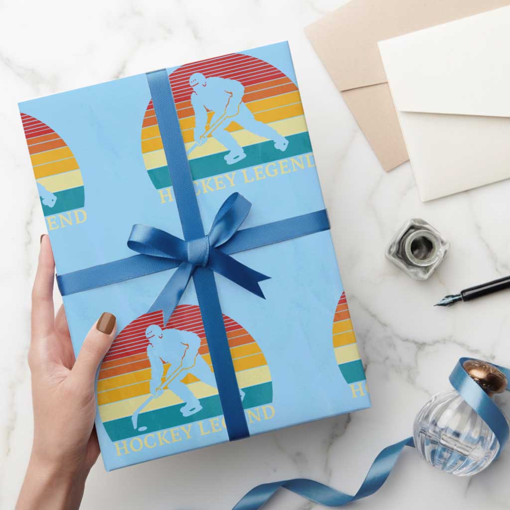 Bigfoot Hockey Legend Wrapping Paper Roll Retro Sasquatch Cryptid Player Gift TS12 Light Blue Print Your Wear