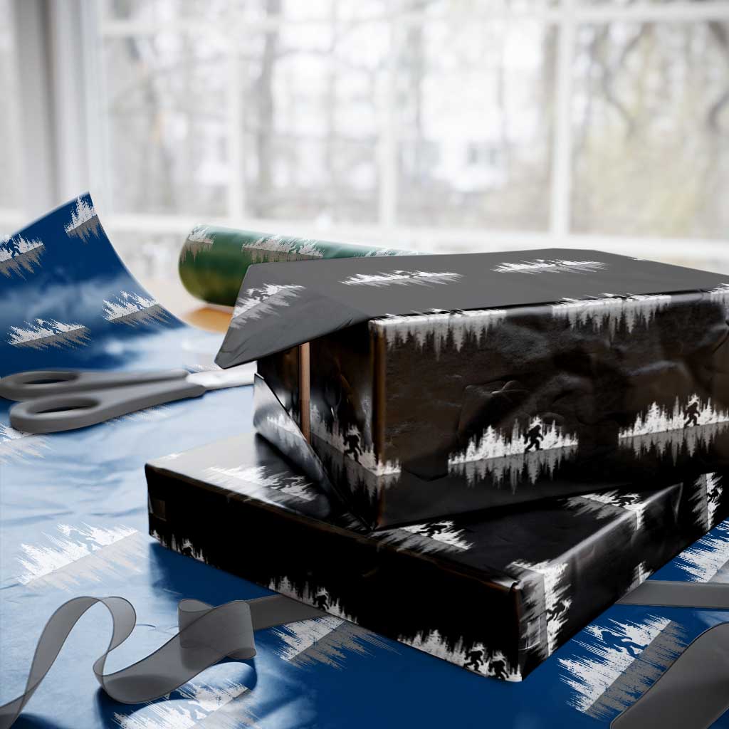 Bigfoot In The Forest Wrapping Paper Roll Sasquatch Trees Reflection Wildlife Nature Outdoor Wild Retro TS10 Black Print Your Wear