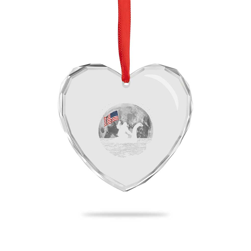 Bigfoot Loch Ness Monster 4th of July Heart Crystal Glass Ornament Funny Cryptid Moon Night