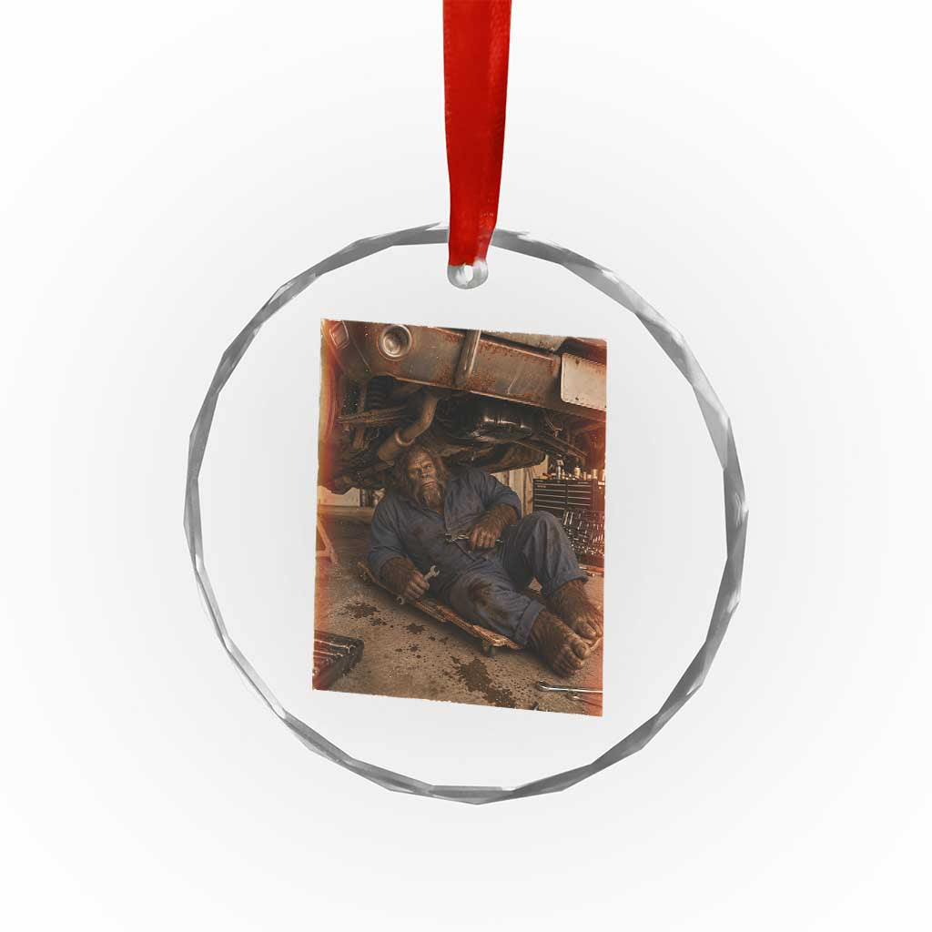Bigfoot Mechanic Meme Crystal Glass Ornament Funny Sasquatch Fixing Cars TS12 Print Your Wear