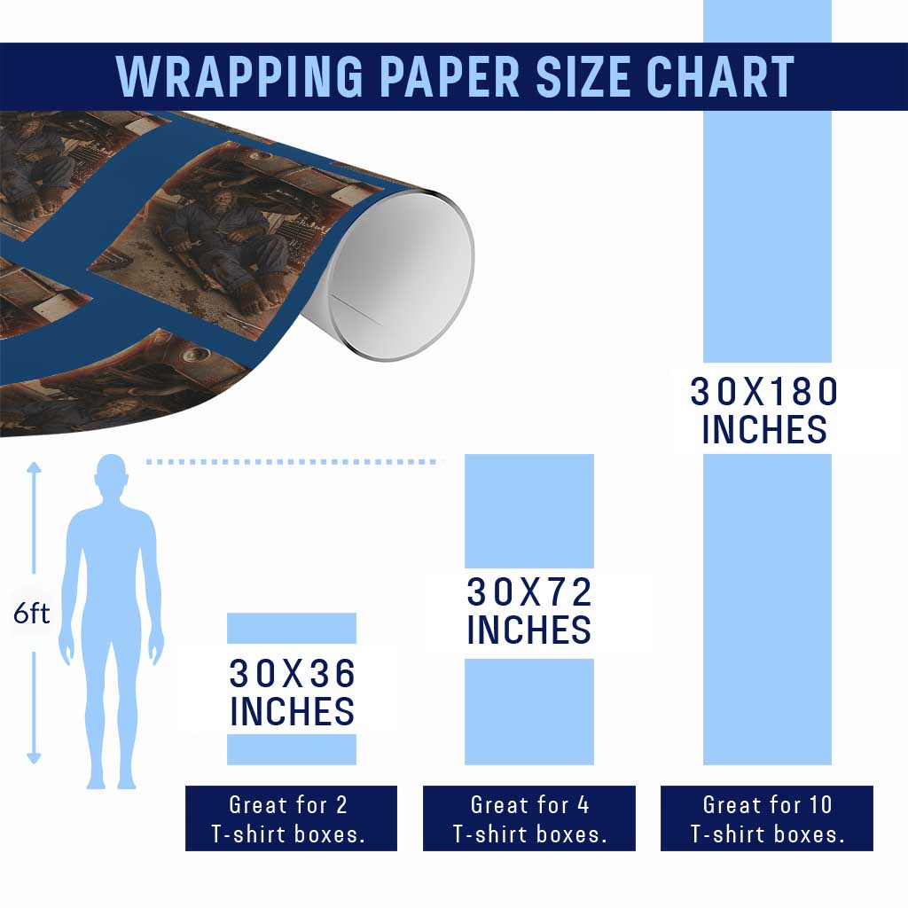 Bigfoot Mechanic Meme Wrapping Paper Roll Funny Sasquatch Fixing Cars TS12 Print Your Wear