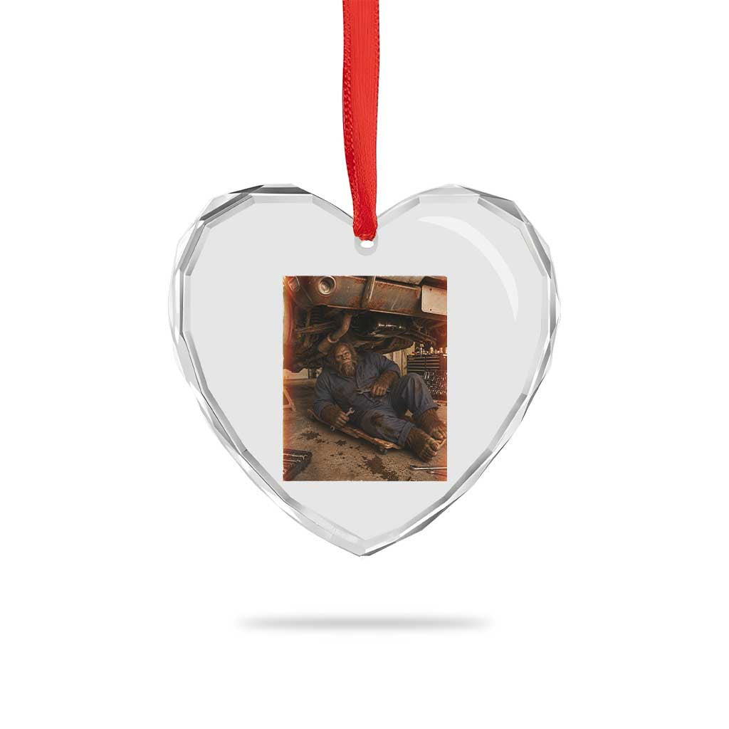 Bigfoot Mechanic Meme Heart Crystal Glass Ornament Funny Sasquatch Fixing Cars TS12 Print Your Wear