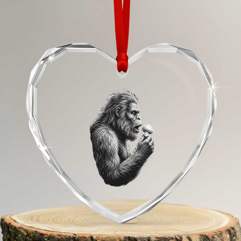 Bigfoot Mushroom Heart Crystal Glass Ornament Vintage Sasquatch Art Mystical Nature Lover Retro TS10 Transparent Glass 3'' Heart Print Your Wear