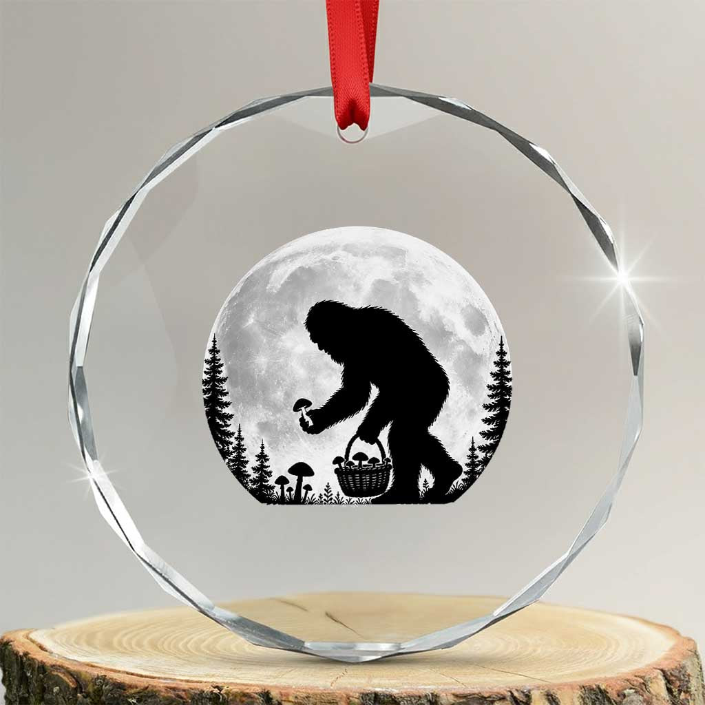 Bigfoot Mushroom Hunter Crystal Glass Ornament Vintage Sasquatch Art Mystical Nature Lover Retro Full Moon TS10 Transparent Glass 3'' Circle Print Your Wear