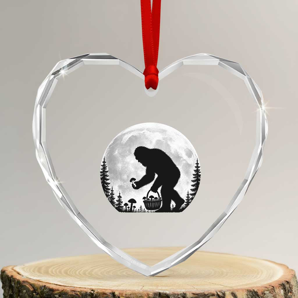 Bigfoot Mushroom Hunter Heart Crystal Glass Ornament Vintage Sasquatch Art Mystical Nature Lover Retro Full Moon TS10 Transparent Glass 3'' Heart Print Your Wear