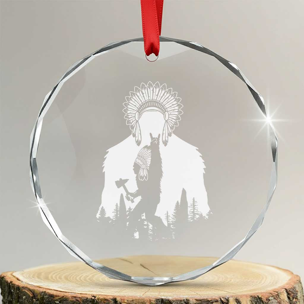 Bigfoot Native American Chief Crystal Glass Ornament Hunting Spear Warrior Graphic TS12 Transparent Glass 3'' Circle Print Your Wear