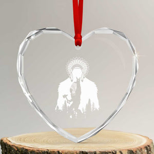 Bigfoot Native American Chief Heart Crystal Glass Ornament Hunting Spear Warrior Graphic